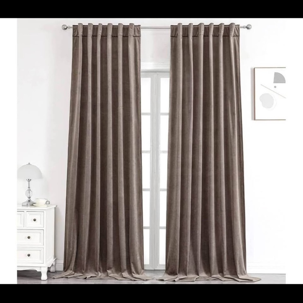 Taupe velvet 90”L curtains (2 panels)